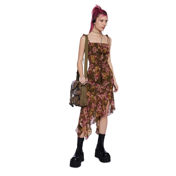 Delias by Dolls Kill Blossom Bestie Midi Dress + Free Leg Warmers - NWT - Picture 4 of 9